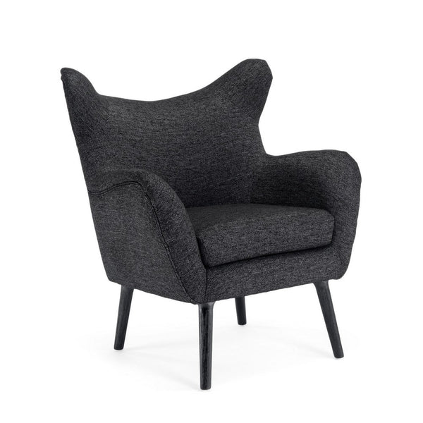 benzara Modern Armchair Wingback Design Splayed Legs Black Oak Wood -BM335705