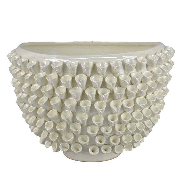 Benzara Modern Decorative Bowl 3D Texture Embellished White Ceramic 14 Inch -BM330968