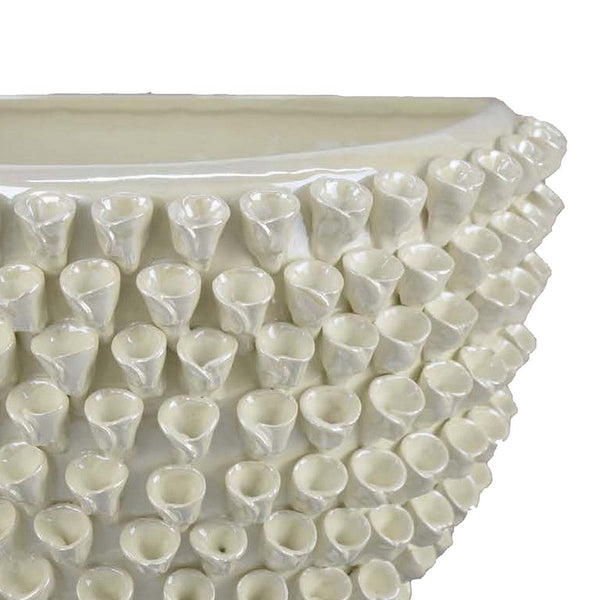 Benzara Modern Decorative Bowl 3D Texture Embellished White Ceramic 14 Inch -BM330968