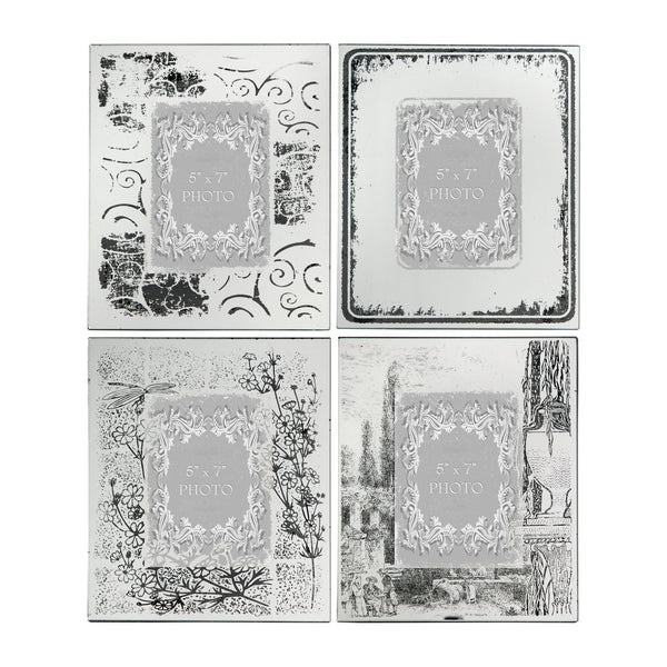 benzara Modern Etched Wooden Photo Frames Large Set of 4 Silver - BM206706