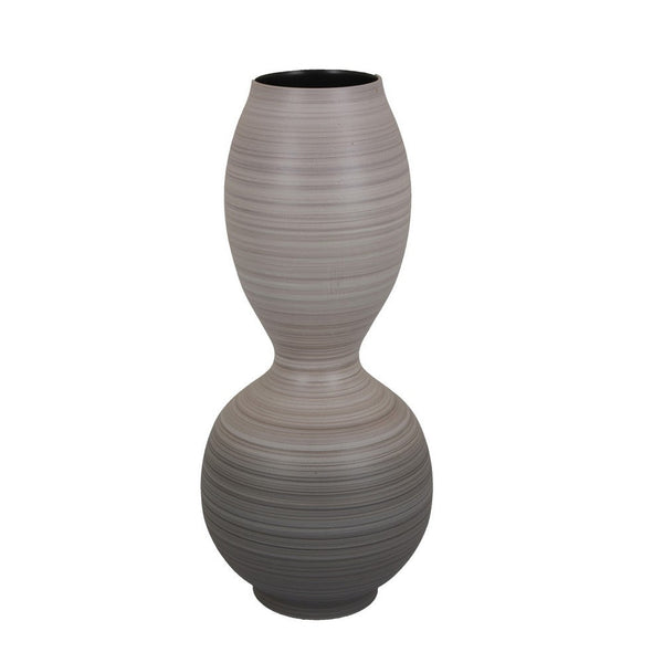 Benzara Modern Flower Vase Double Bulb Ombre Textured Gray Ceramic 17 Inch -BM330975