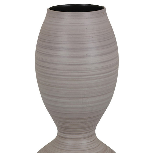 Benzara Modern Flower Vase Double Bulb Ombre Textured Gray Ceramic 17 Inch -BM330975