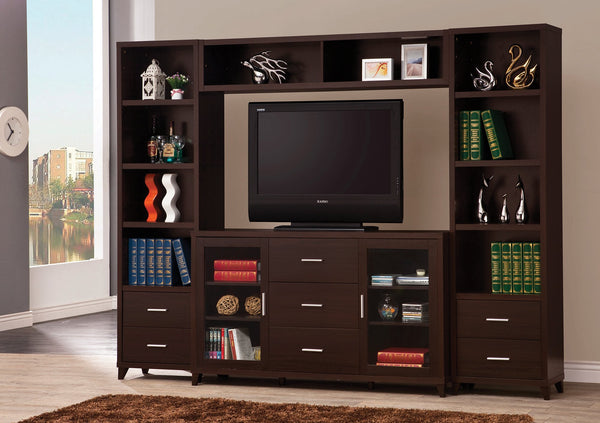 benzara Modern & Minimal Style TV Console With Multi Shelves & Drawers Cappuccino Brown - BM184882