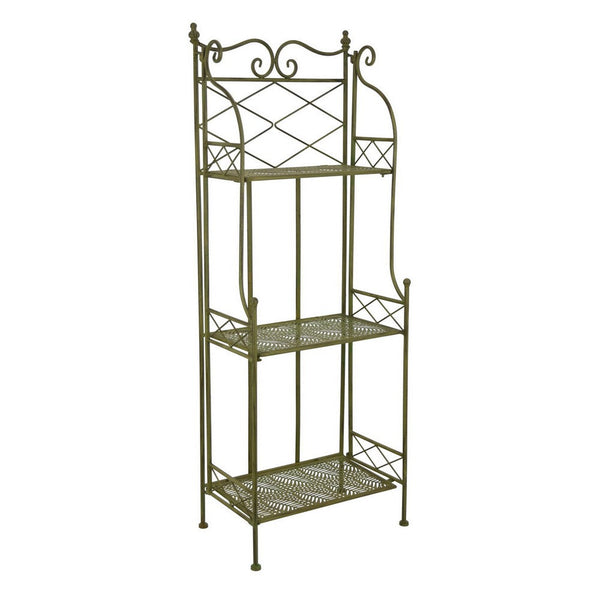 Benzara Monty Plant Stand 3 Tier Shelves Classic Scrolled Green Metal 44 Inch -BM330106