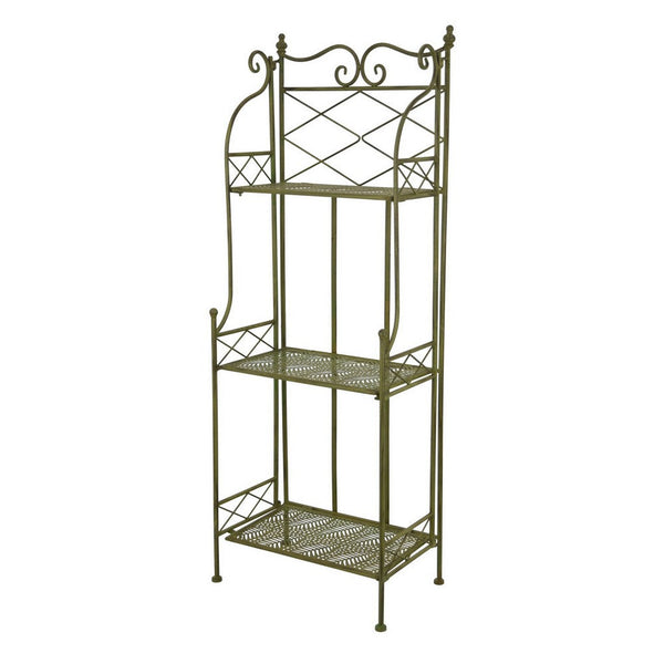 Benzara Monty Plant Stand 3 Tier Shelves Classic Scrolled Green Metal 44 Inch -BM330106