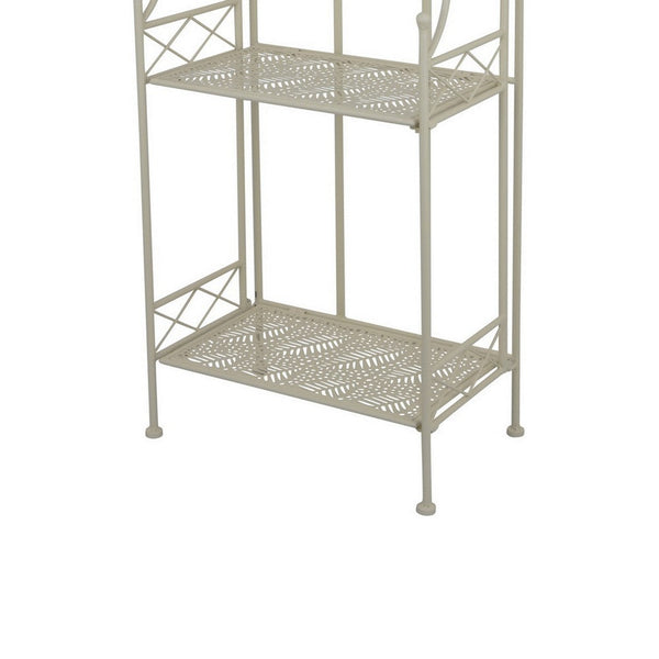 Benzara Monty Plant Stand Shelves 3 Tier Classic Scrolled White Metal 44 Inch -BM330116