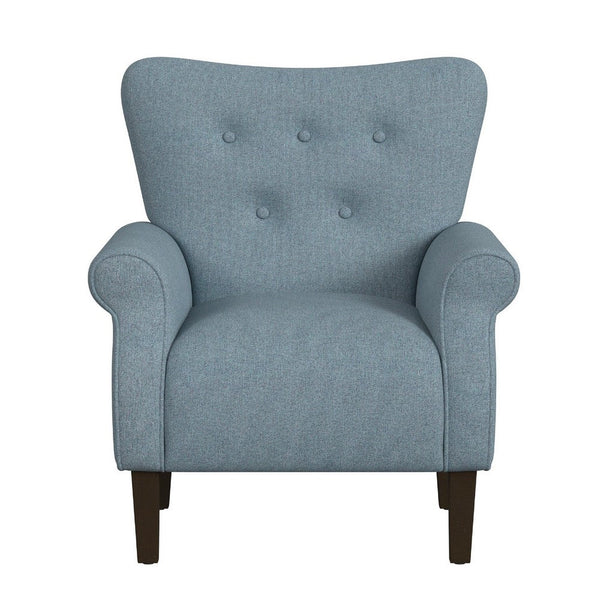 Benzara Mowo Accent Armchair Classic Button Tufted Back Blue Woven Fabric -BM334113