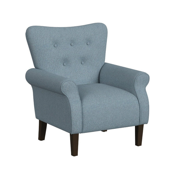 benzara Mowo Accent Armchair Classic Button Tufted Back Blue Woven Fabric -BM334113