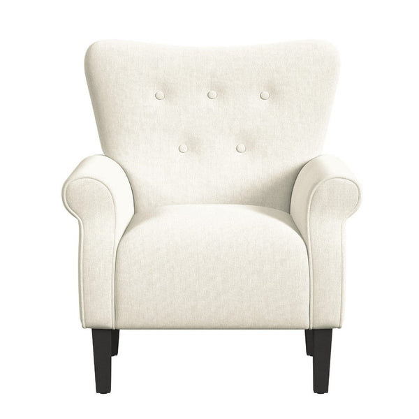 Benzara Mowo Accent Armchair Classic Button Tufted Back White Woven Fabric -BM334112