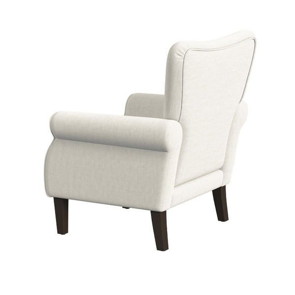 Benzara Mowo Accent Armchair Classic Button Tufted Back White Woven Fabric -BM334112