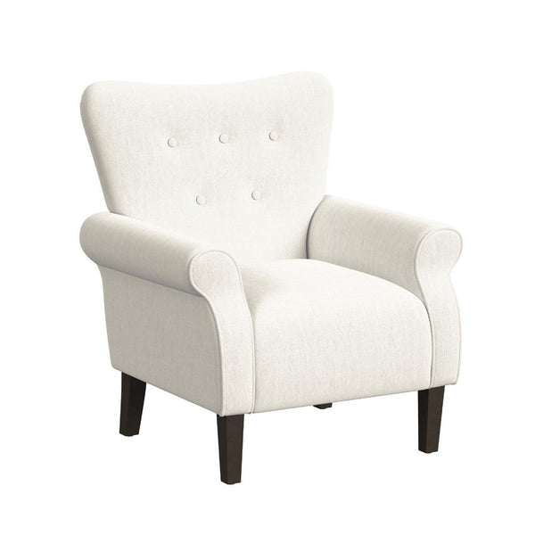 benzara Mowo Accent Armchair Classic Button Tufted Back White Woven Fabric -BM334112