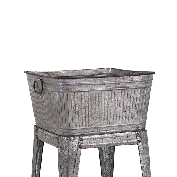 Benzara Multi Functional Galvanized Metal Tub On Stand Gray - BM16184