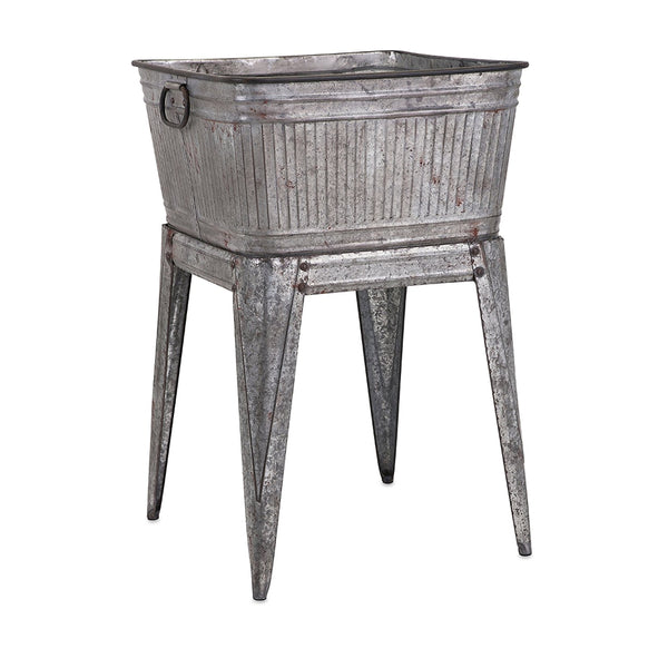 Benzara Multi Functional Galvanized Metal Tub On Stand Gray - BM16184