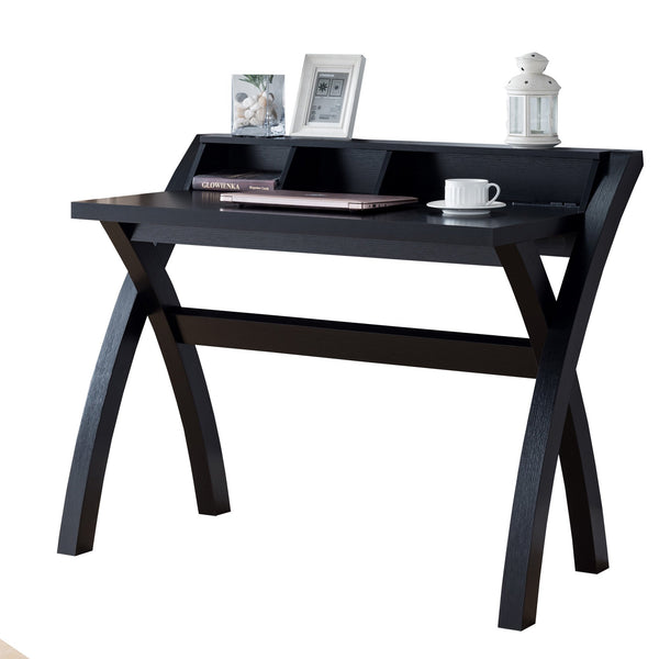 Benzara Multifunctional Wooden Desk With Electric Outlet And Trestle Base Black - BM196198