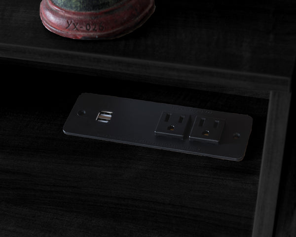 Benzara Multifunctional Wooden Desk With Electric Outlet And Trestle Base Black - BM196198