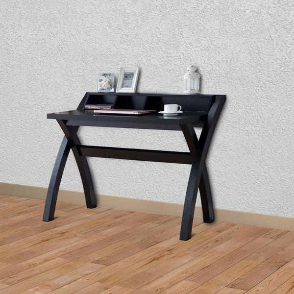 benzara Multifunctional Wooden Desk with Electric Outlet and Trestle Base Black - BM196198