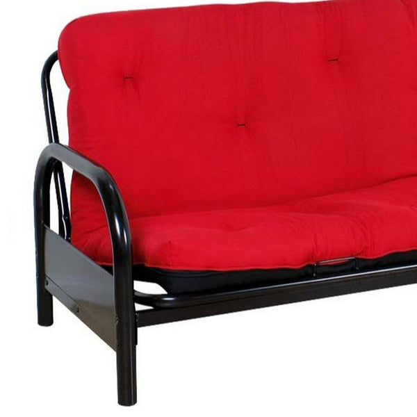 Benzara Nab Full Size Futon Mattress Tufted Poplin Fabric Red Black - BM276297
