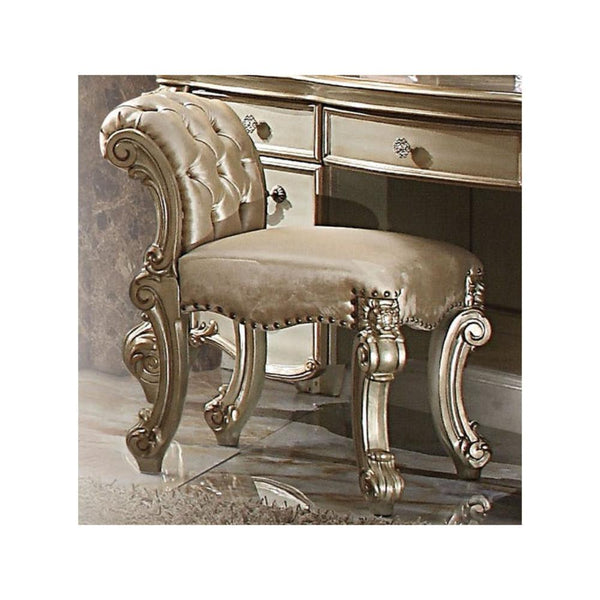 benzara Nailhead Trim Leatherette Vanity Stool with Scrolled Legs Champagne Gold - BM185905