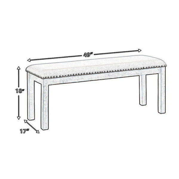Benzara Nailhead Trim Wooden Dining Bench With Fabric Upholstery In Brown And Gray - BM213393