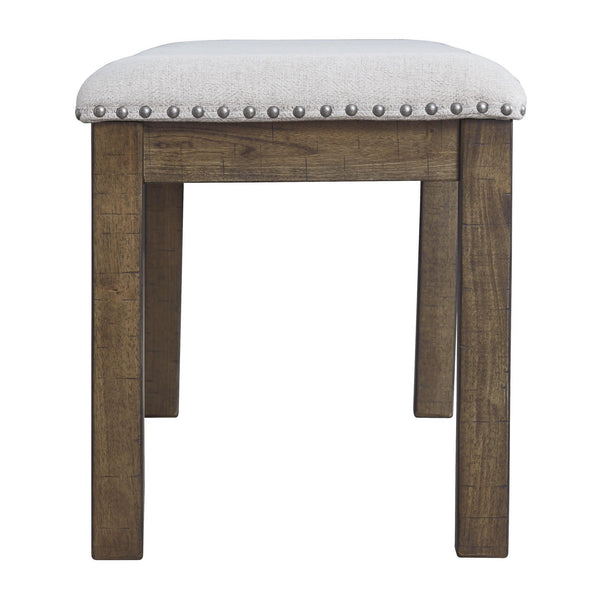 Benzara Nailhead Trim Wooden Dining Bench With Fabric Upholstery In Brown And Gray - BM213393