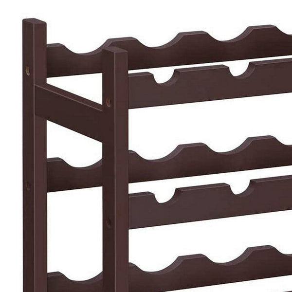 Benzara Naomi 29 Inch 5 Tier Wine Rack Bamboo Frame 30 Bottles Espresso Brown - BM277144