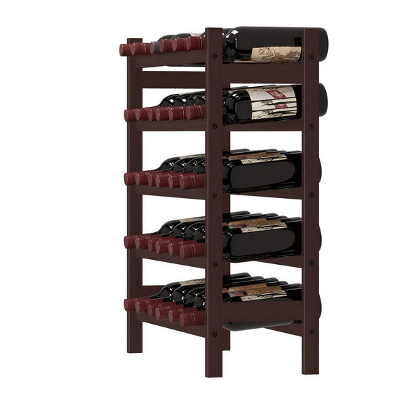 Benzara Naomi 29 Inch 5 Tier Wine Rack Bamboo Frame 30 Bottles Espresso Brown - BM277144