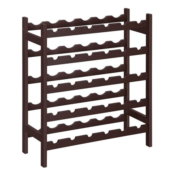 benzara Naomi 29 Inch 5 Tier Wine Rack Bamboo Frame 30 Bottles Espresso Brown - BM277144