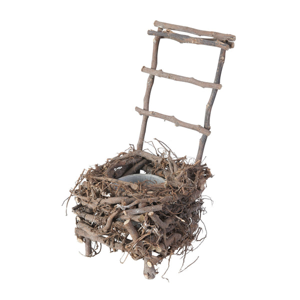 Benzara Nature Inspired Wooden Nest Planter With Clay Pot Gray And Brown - BM200899