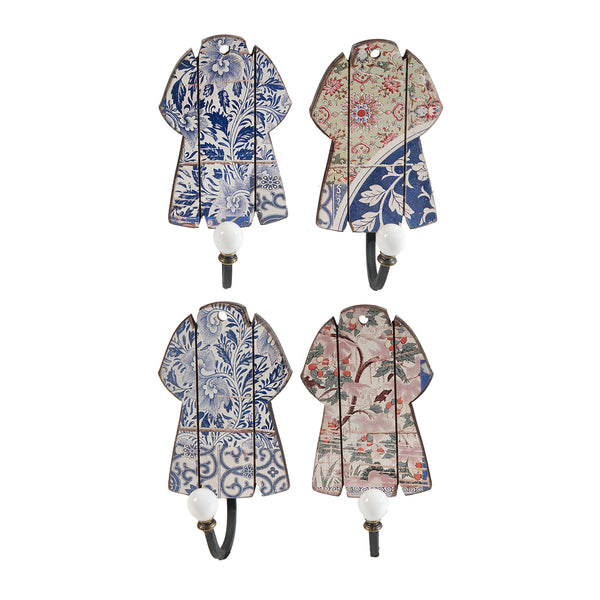 benzara Nature Print Wall Decor with Four Metal Hooks Set of 4 Multicolor - BM202246