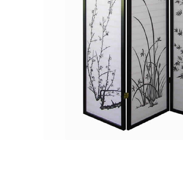 Benzara Naturistic Print Wood And Paper 4 Panel Room Divider White And Black - BM96093
