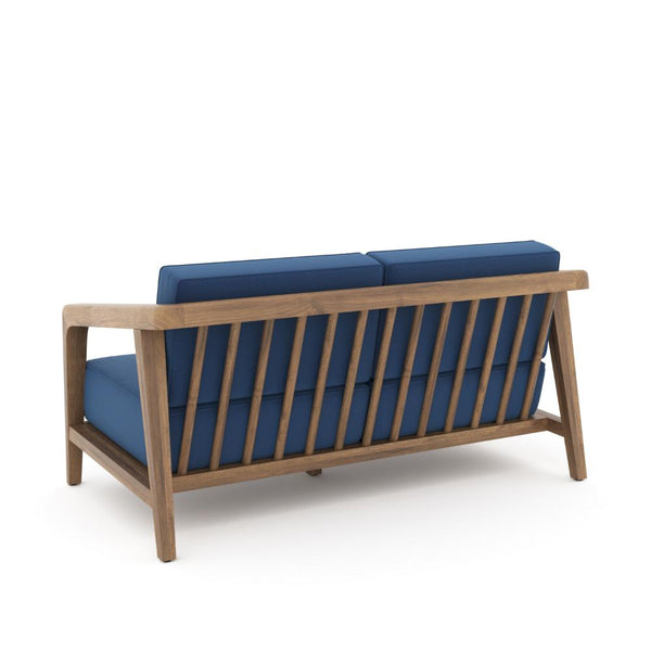 Benzara Nea Outdoor Loveseat Dark Blue Natural Brown Acacia Wood 55 Inch -BM326195