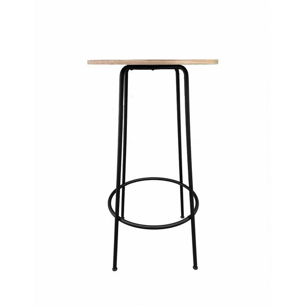 Benzara Neni 42 Inch Bar Table Round Natural Brown Wood Top Modern Black Metal - BM313537