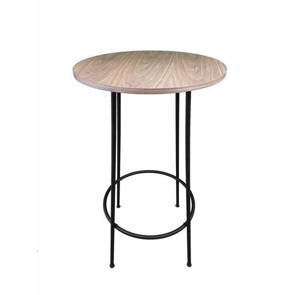 Benzara Neni 42 Inch Bar Table Round Natural Brown Wood Top Modern Black Metal - BM313537