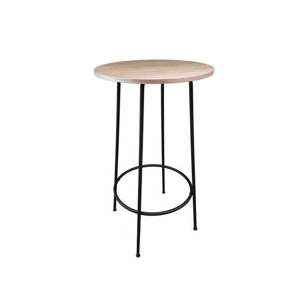 Benzara Neni 42 Inch Bar Table Round Natural Brown Wood Top Modern Black Metal - BM313537