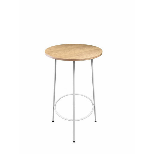Benzara Neni 42 Inch Bar Table Round Natural Brown Wood Top Modern White Metal - BM313538