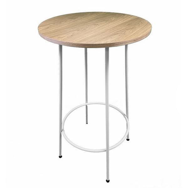 Benzara Neni 42 Inch Bar Table Round Natural Brown Wood Top Modern White Metal - BM313538