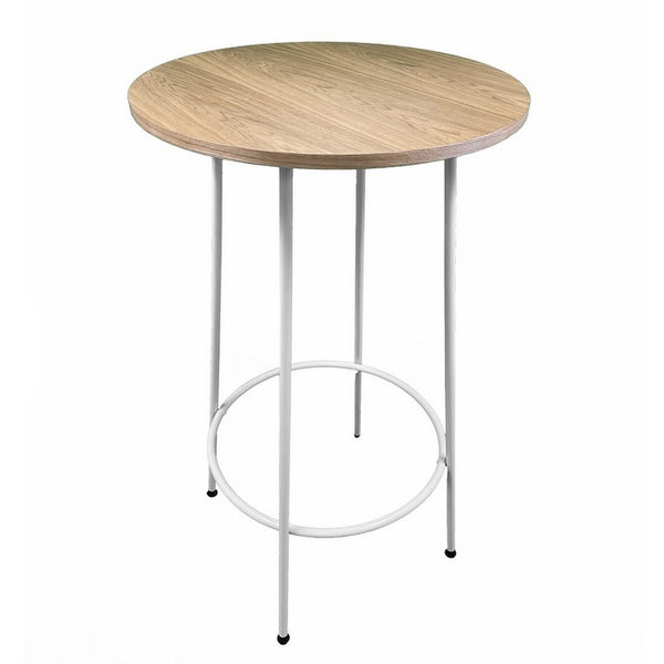 Benzara Neni 42 Inch Bar Table Round Natural Brown Wood Top Modern White Metal - BM313538
