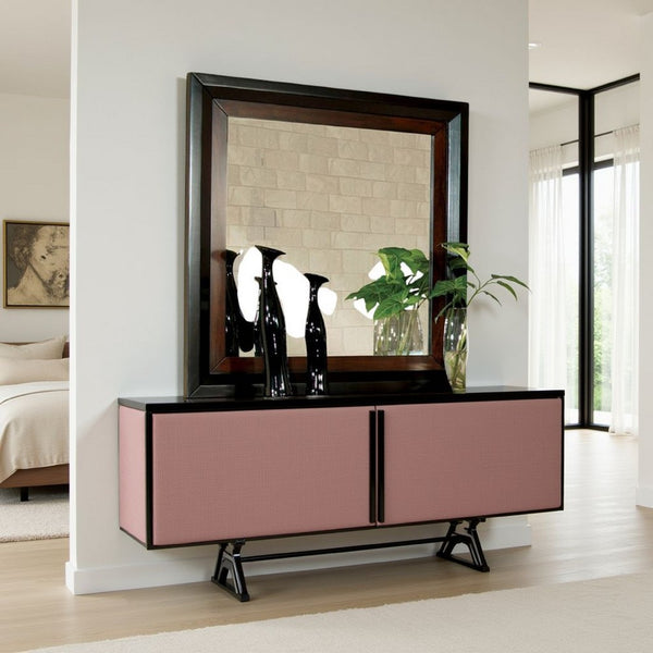 benzara Nera Dresser Mirror 38 Inch Dark Walnut Brown and Black Solid Wood -BM332568