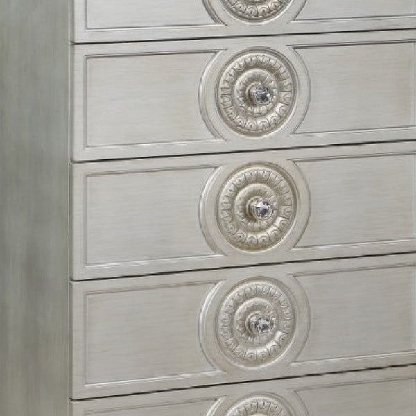 Benzara Nic 54 Inch Modern Tall Dresser Chest 5 Drawers Round Knobs Silver - BM275684
