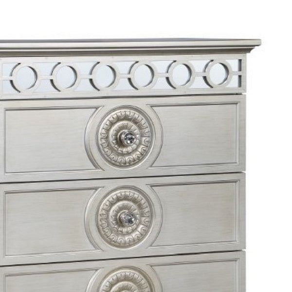 Benzara Nic 54 Inch Modern Tall Dresser Chest 5 Drawers Round Knobs Silver - BM275684