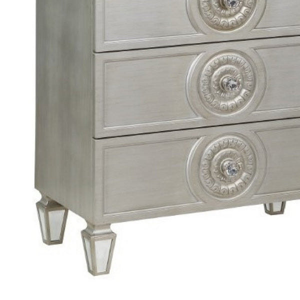 Benzara Nic 54 Inch Modern Tall Dresser Chest 5 Drawers Round Knobs Silver - BM275684