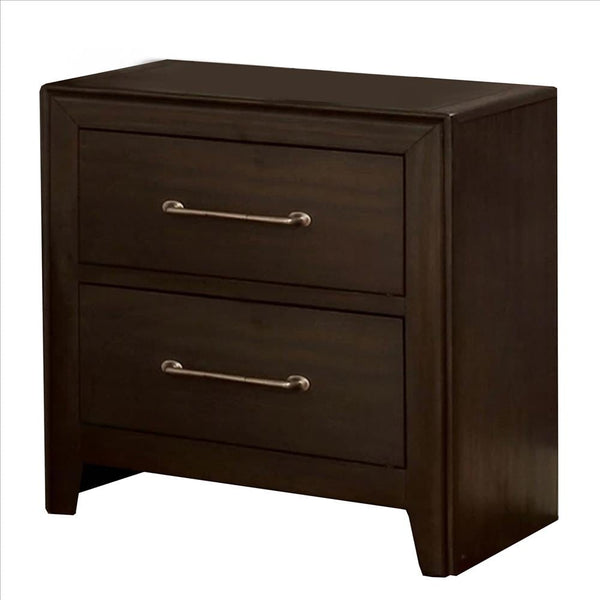 Benzara Nightstand With 2 Drawers And Metal Bar Pulls Walnut Brown - BM241943