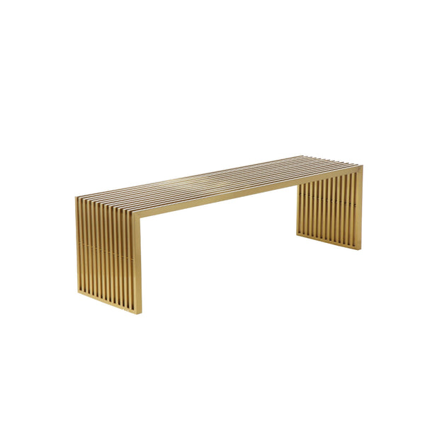 benzara Niki 55 Inch Accent Bench Slatted Rectangular Luxurious Brushed Gold - BM314974