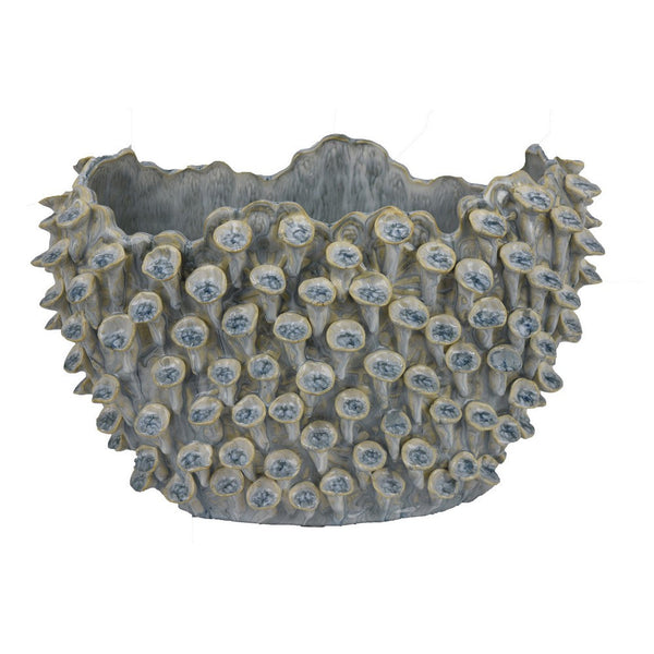Benzara Nina Decorative Bowl Light Blue Coral Textured Gray Ceramic 14 Inch -BM331048