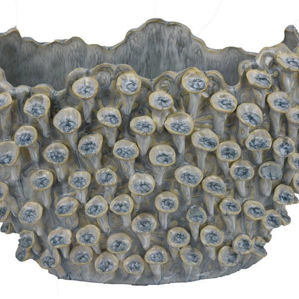 Benzara Nina Decorative Bowl Light Blue Coral Textured Gray Ceramic 14 Inch -BM331048