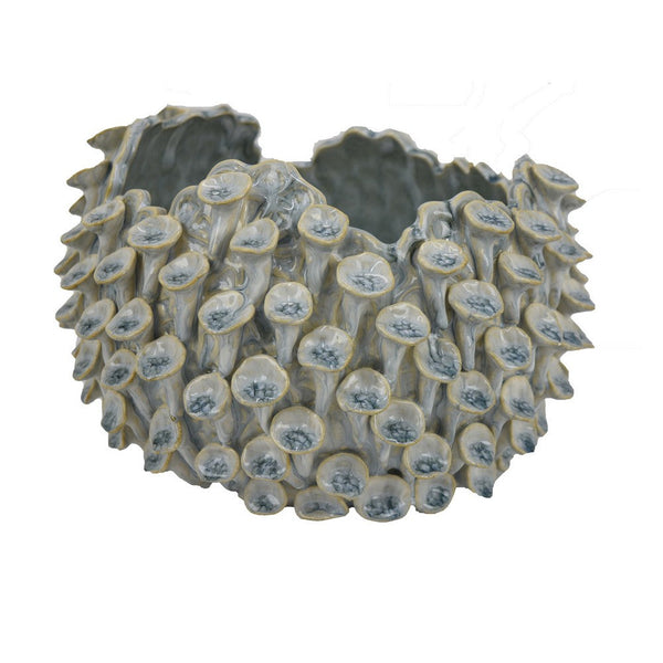 Benzara Nina Decorative Bowl Light Blue Textured Coral Gray Ceramic 11 Inch -BM331046
