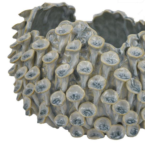 Benzara Nina Decorative Bowl Light Blue Textured Coral Gray Ceramic 11 Inch -BM331046