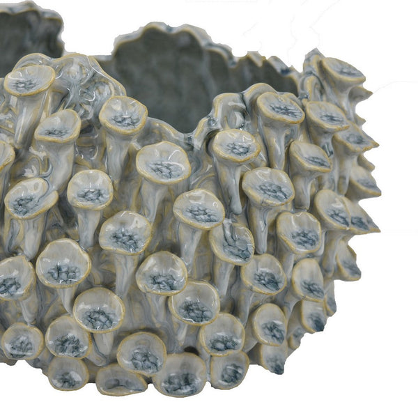 Benzara Nina Decorative Bowl Light Blue Textured Coral Gray Ceramic 11 Inch -BM331046