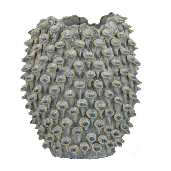 Benzara Nina Decorative Bowl Light Blue Textured Coral Gray Ceramic 13 Inch -BM331047