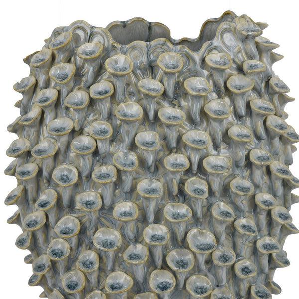 Benzara Nina Decorative Bowl Light Blue Textured Coral Gray Ceramic 13 Inch -BM331047